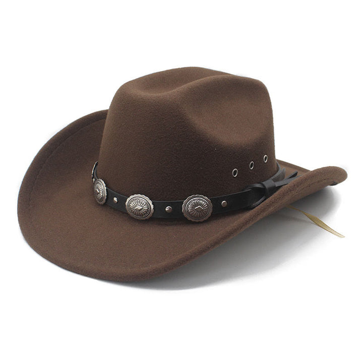 Men's Silver Patterned Disc Brim Belt Cowboy Hat - Brown - M (22"-22 7/8") - image 1