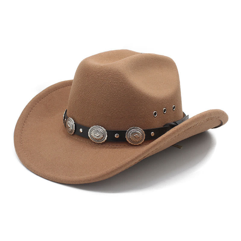 Men's Silver Patterned Disc Brim Belt Cowboy Hat - Khaki - M (22"-22 7/8") - image 7