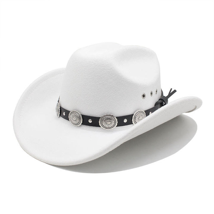 Men's Silver Patterned Disc Brim Belt Cowboy Hat - White - M (22"-22 7/8") - image 5