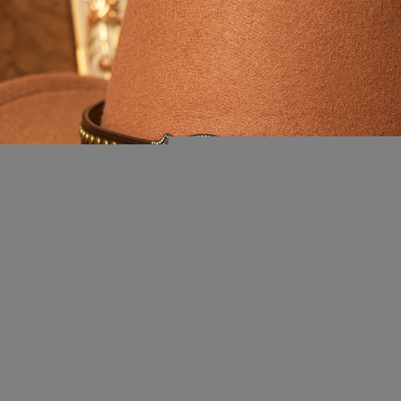 Men's Golden Horse Buckle Brim Rivet Belt Cowboy Hat - image 2