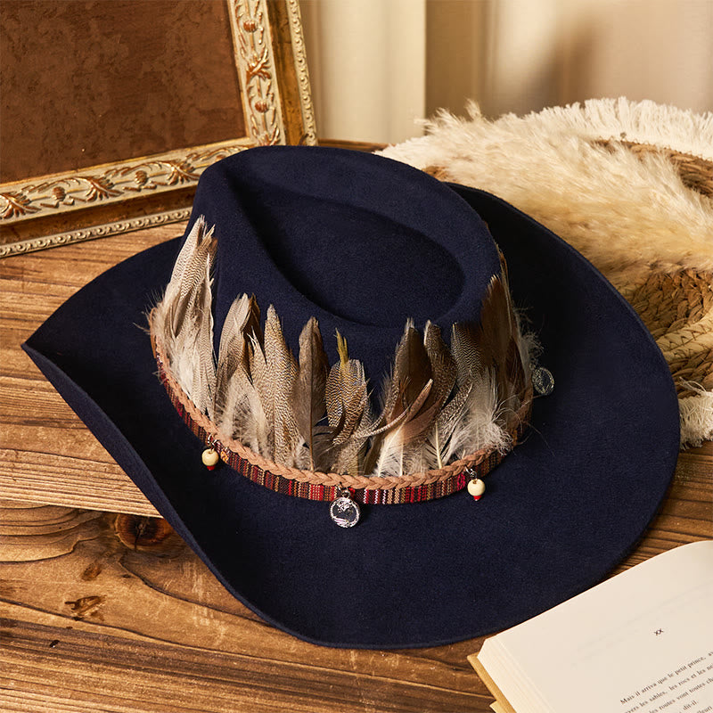 Men's Feather Woven Brim Belt Cowboy Hat - image 4