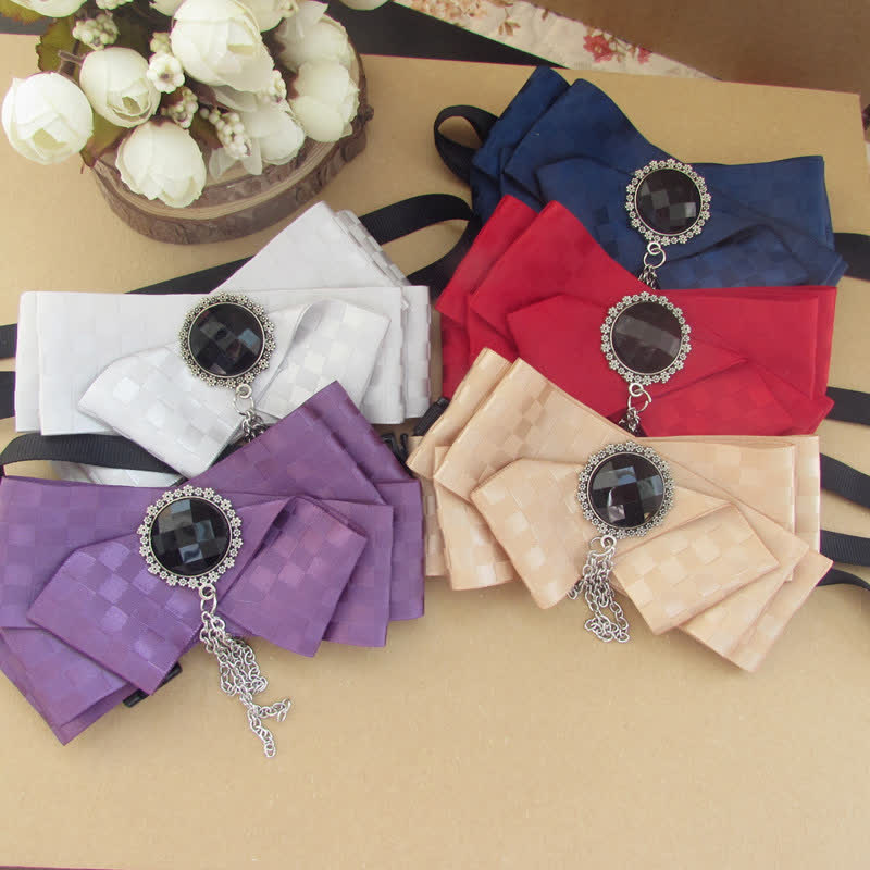 2Pcs Ribbon Checked Pattern Pin Bow Tie Set - image 1