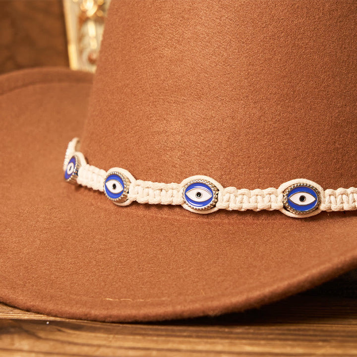 Men's Evil Eye White Knitted Brim Belt Cowboy Hat - image 2