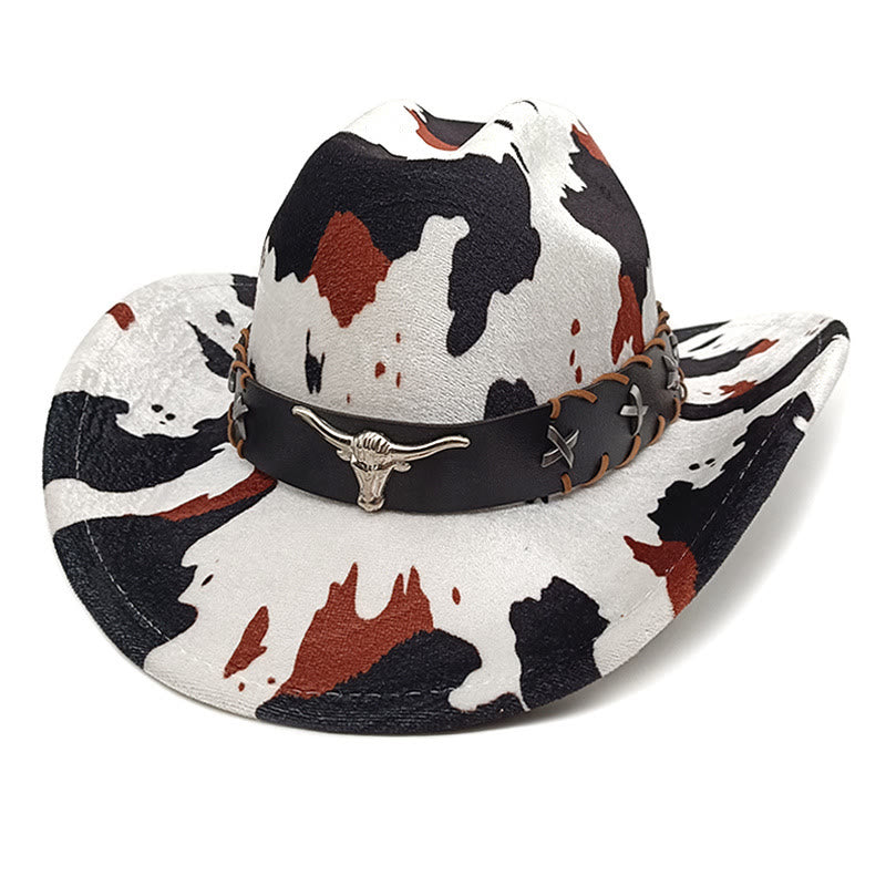 Men's Silver Long Horned Bull Belt Cow Pattern Cowboy Hat - Style #2 - M (22"-22 7/8") - image 5
