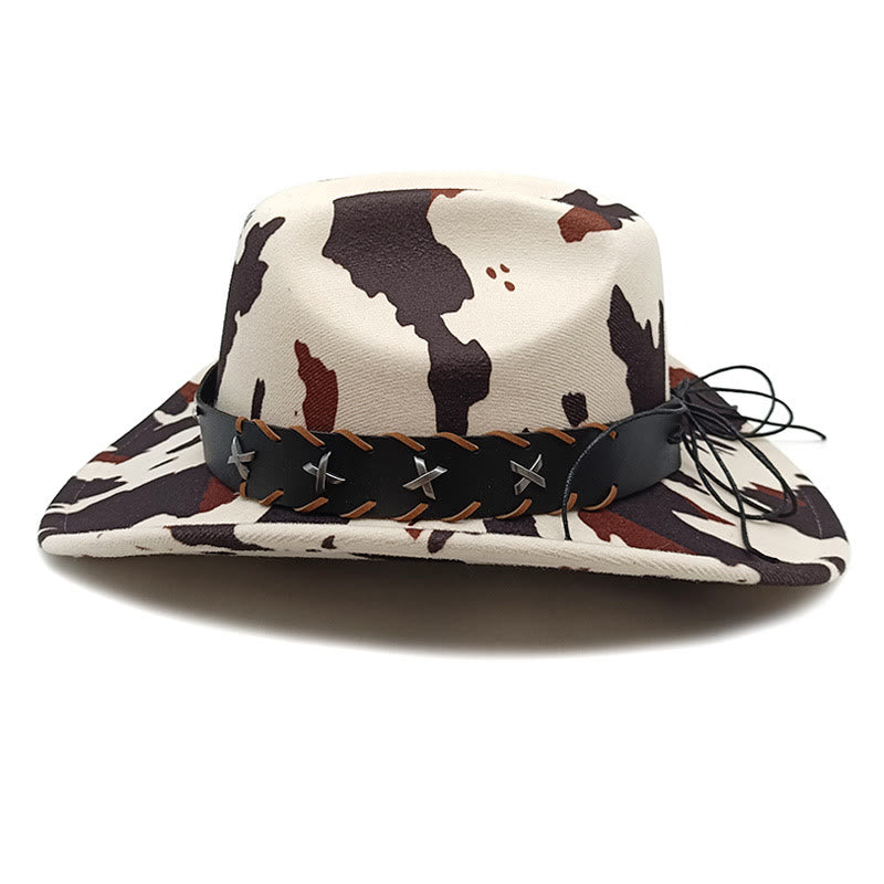 Men's Silver Long Horned Bull Belt Cow Pattern Cowboy Hat - image 2