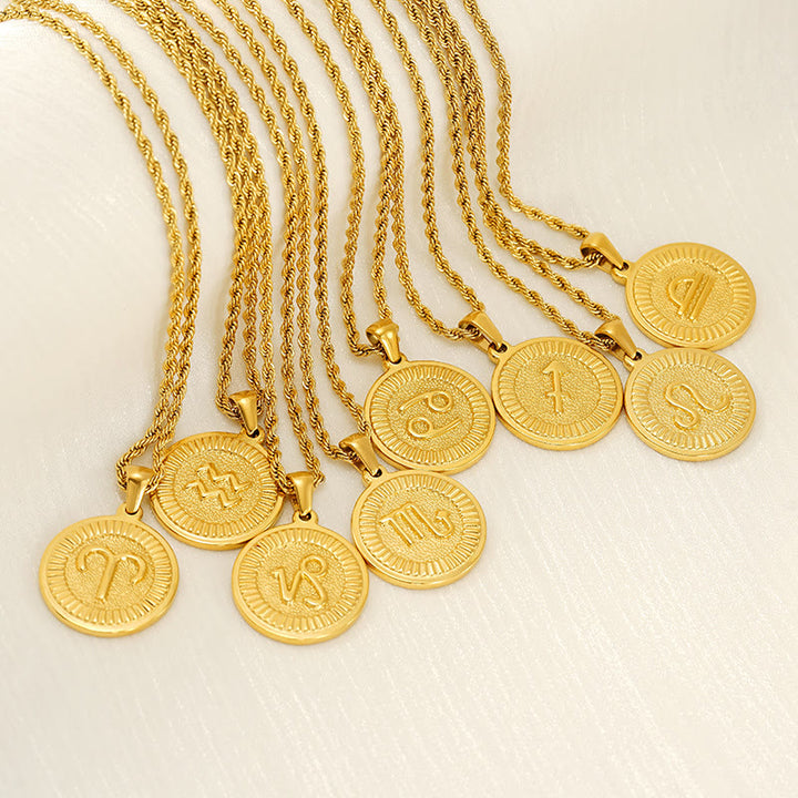 Personalized Zodiac Symbol Coin Pendant Necklace - image 0