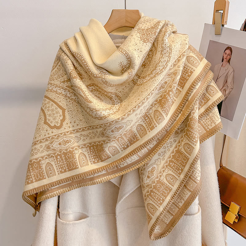 Women's Paisley Pattern Fringed Shawl Scarf - Khaki Yellow - image 0