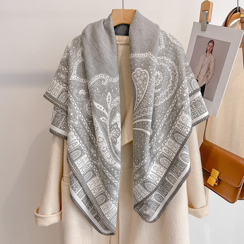 Women's Paisley Pattern Fringed Shawl Scarf - Gray - image 3