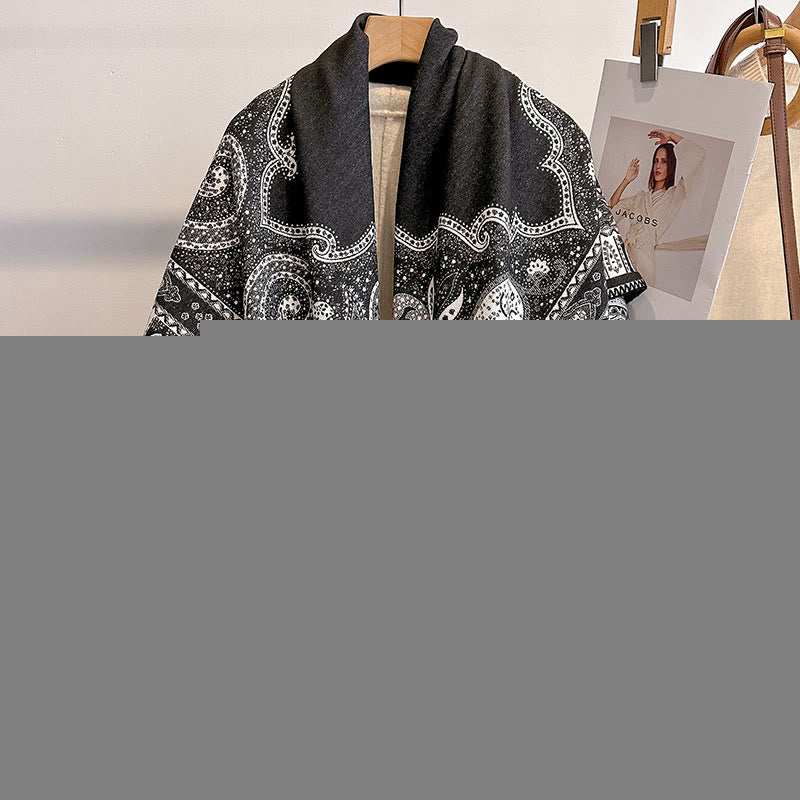 Women's Paisley Pattern Fringed Shawl Scarf - Dark Gray - image 5