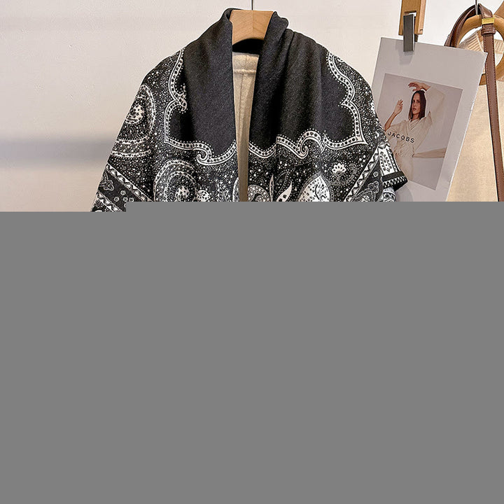 Women's Paisley Pattern Fringed Shawl Scarf - Dark Gray - image 5