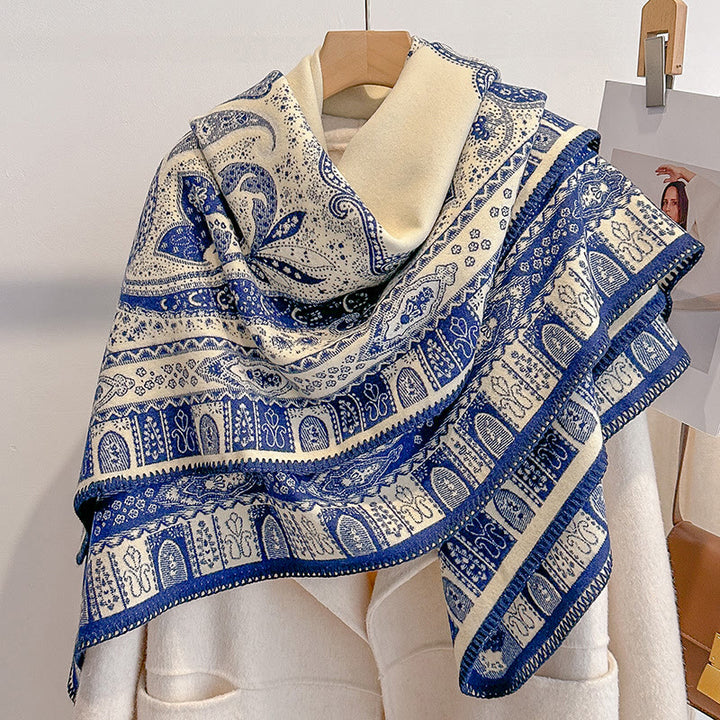 Women's Paisley Pattern Fringed Shawl Scarf - Dark Blue - image 7