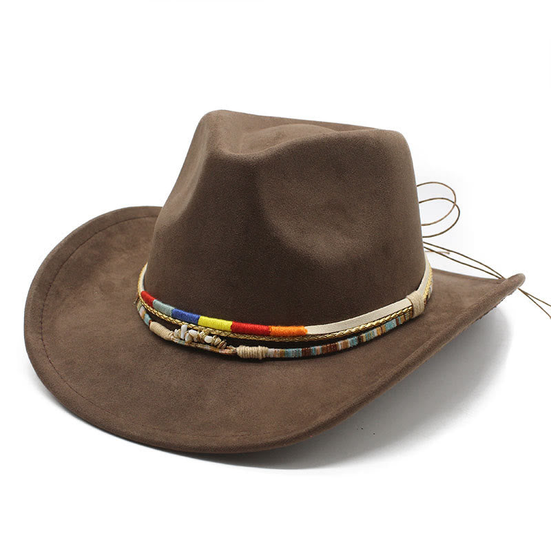 Men's Beaded Trim Suede Brim Cowboy Hat - Brown - M (22"-22 7/8") - image 8