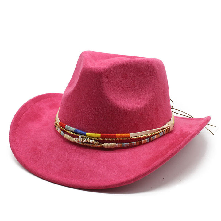 Men's Beaded Trim Suede Brim Cowboy Hat - Fuchsia - M (22"-22 7/8") - image 9
