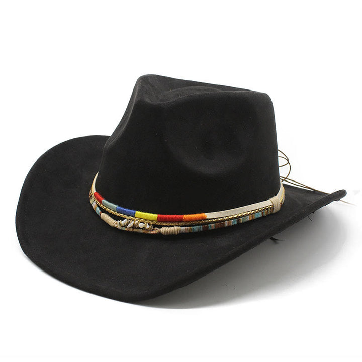 Men's Beaded Trim Suede Brim Cowboy Hat - Black - M (22"-22 7/8") - image 7