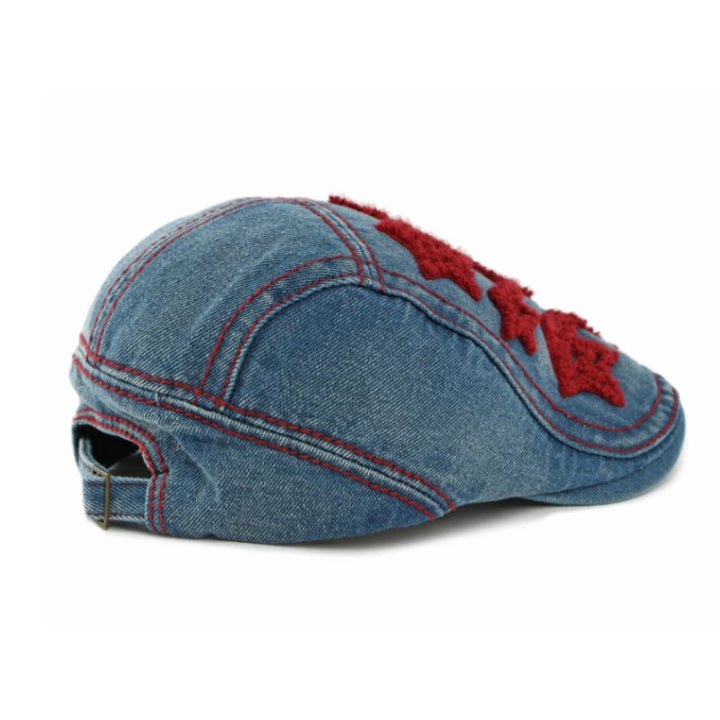 Denim Star Embroidered Men's Beret Hat - image 3