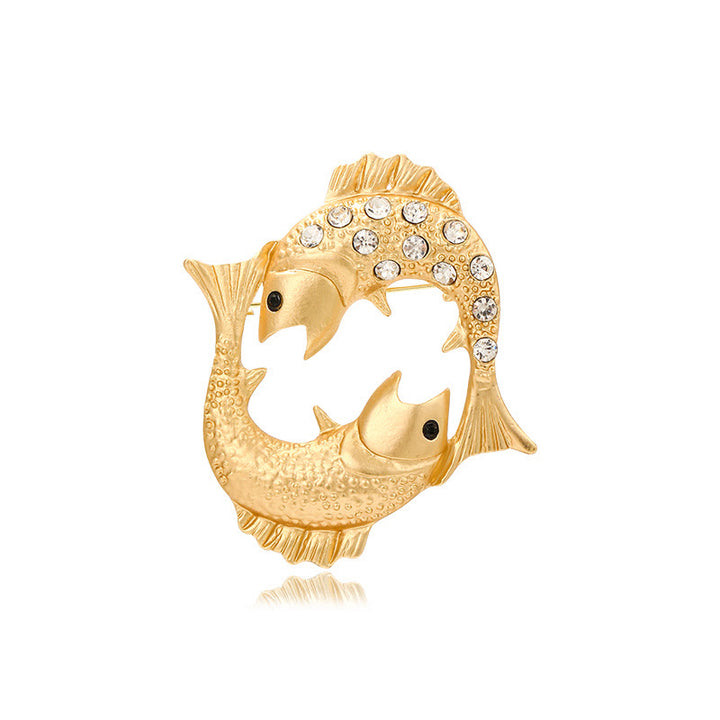 Zodiac Sign Diamond-Embellished Gold Brooch - Pisces - image 22