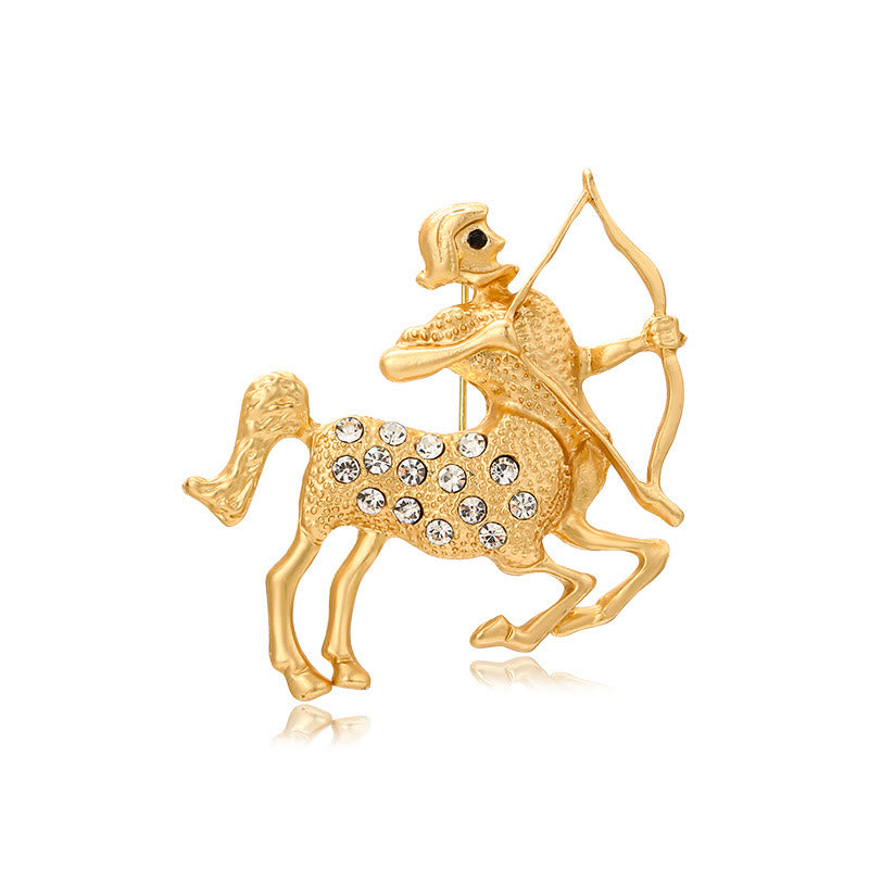 Zodiac Sign Diamond-Embellished Gold Brooch - Sagittarius - image 17