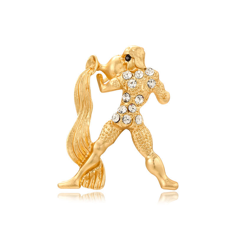 Zodiac Sign Diamond-Embellished Gold Brooch - Aquarius - image 20