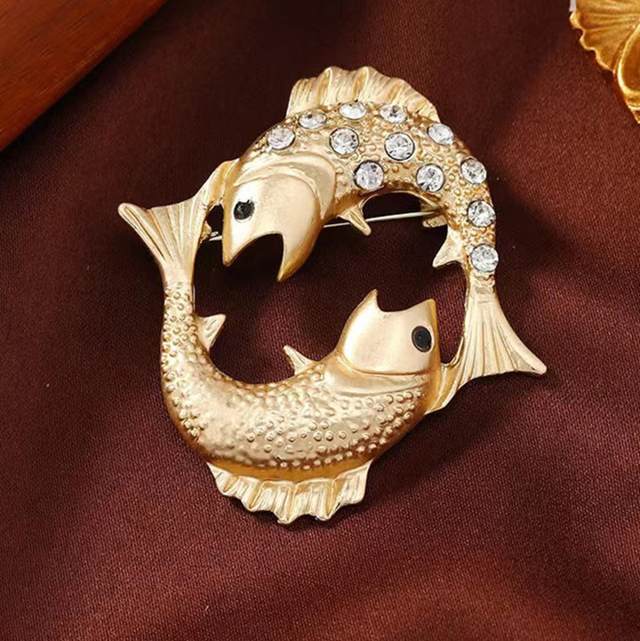 Zodiac Sign Diamond-Embellished Gold Brooch - image 23