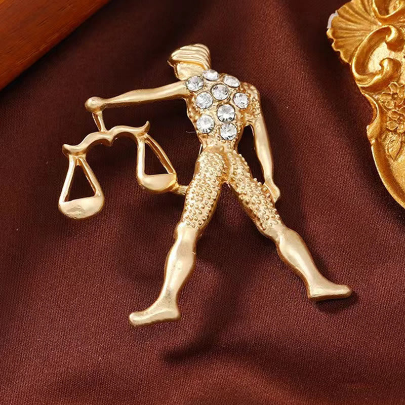 Zodiac Sign Diamond-Embellished Gold Brooch - image 14