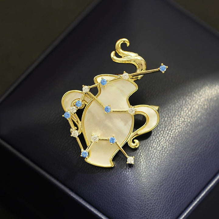 12 Constellation Mother-of-Pearl & Blue Crystal Gold Brooch - image 20