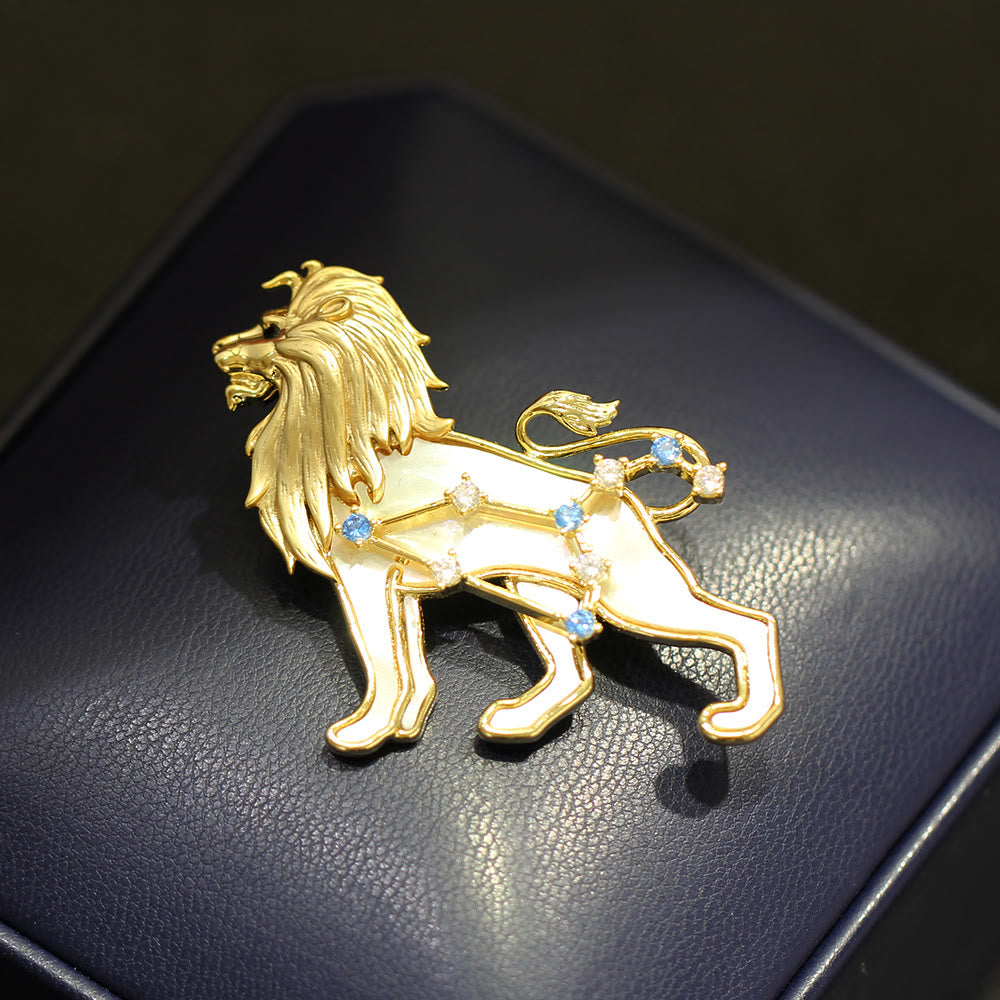 12 Constellation Mother-of-Pearl & Blue Crystal Gold Brooch - image 9