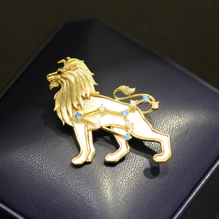 12 Constellation Mother-of-Pearl & Blue Crystal Gold Brooch - image 9