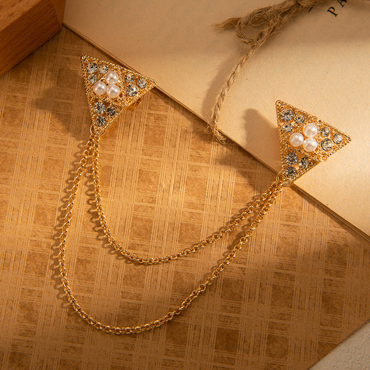 Triangle Pearl and Crystal Chain Brooch - image 0