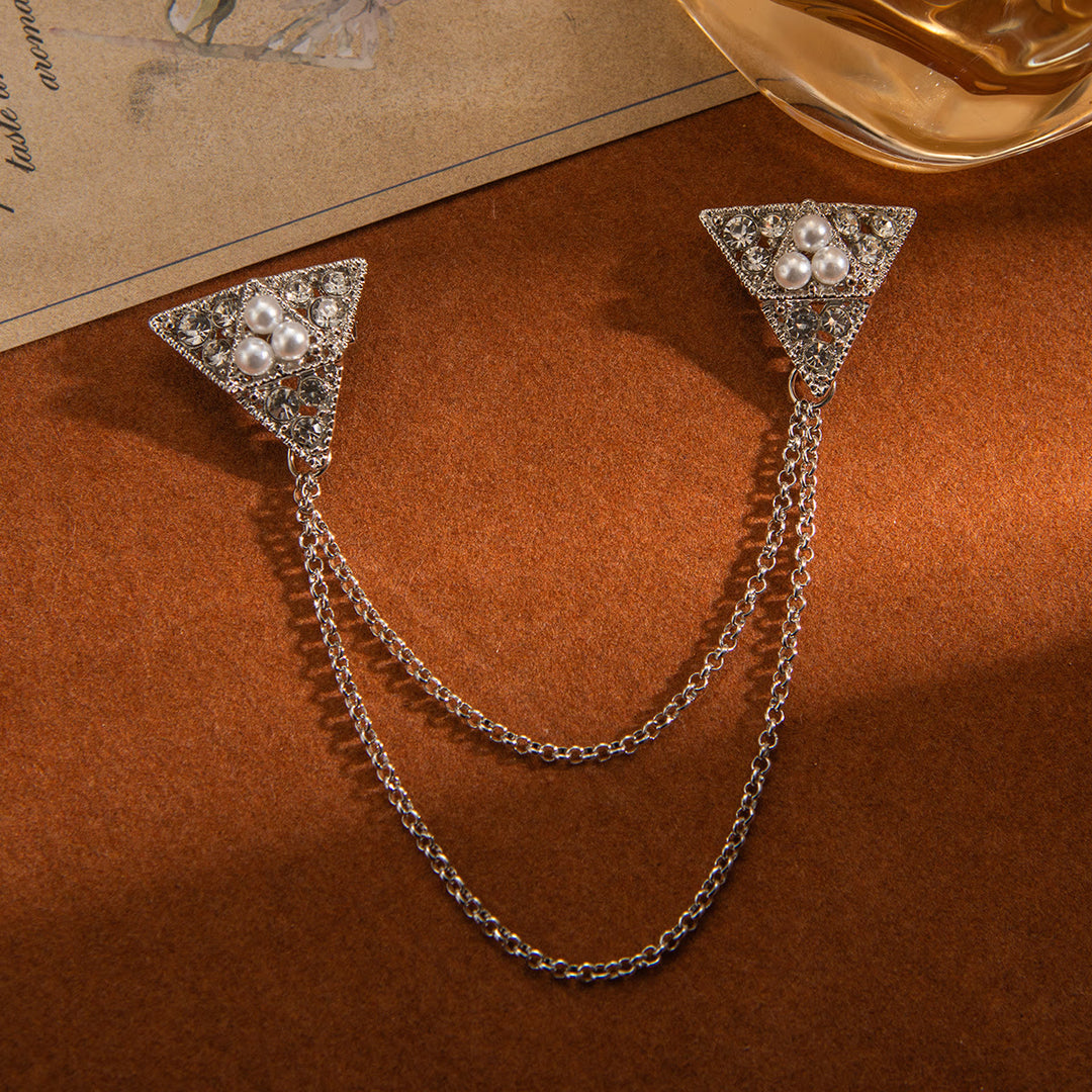 Triangle Pearl and Crystal Chain Brooch - image 5