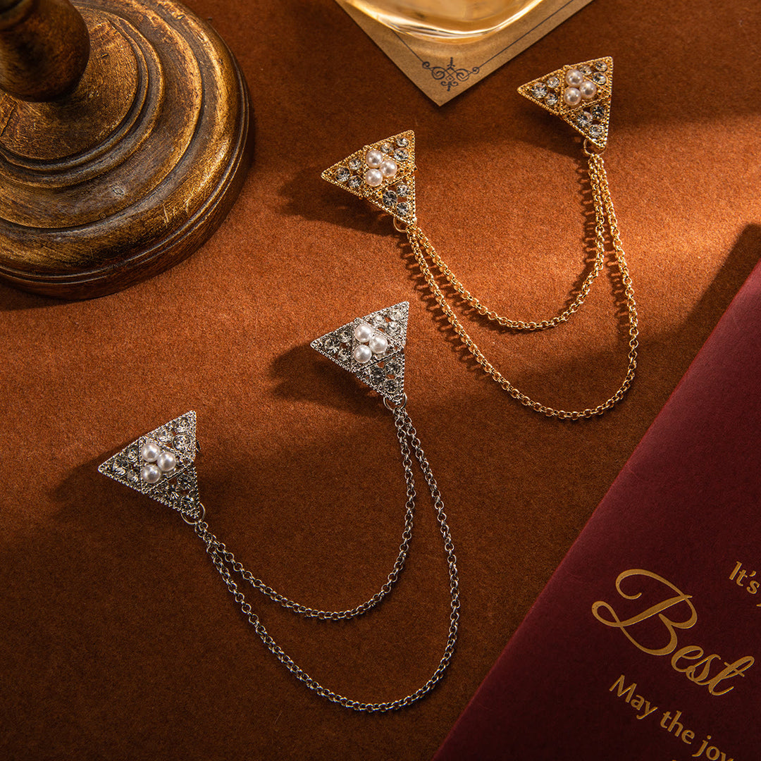 Triangle Pearl and Crystal Chain Brooch - image 3