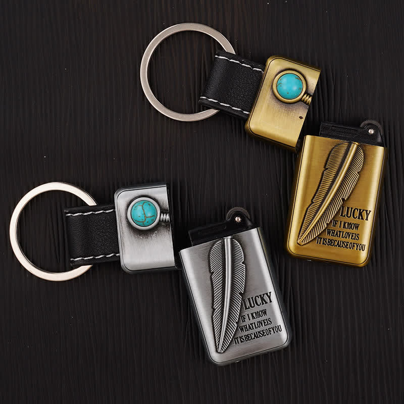 Turquoise Feather Inflatable Butane Lighter Keychain - image 2