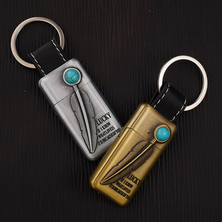 Turquoise Feather Inflatable Butane Lighter Keychain - image 3