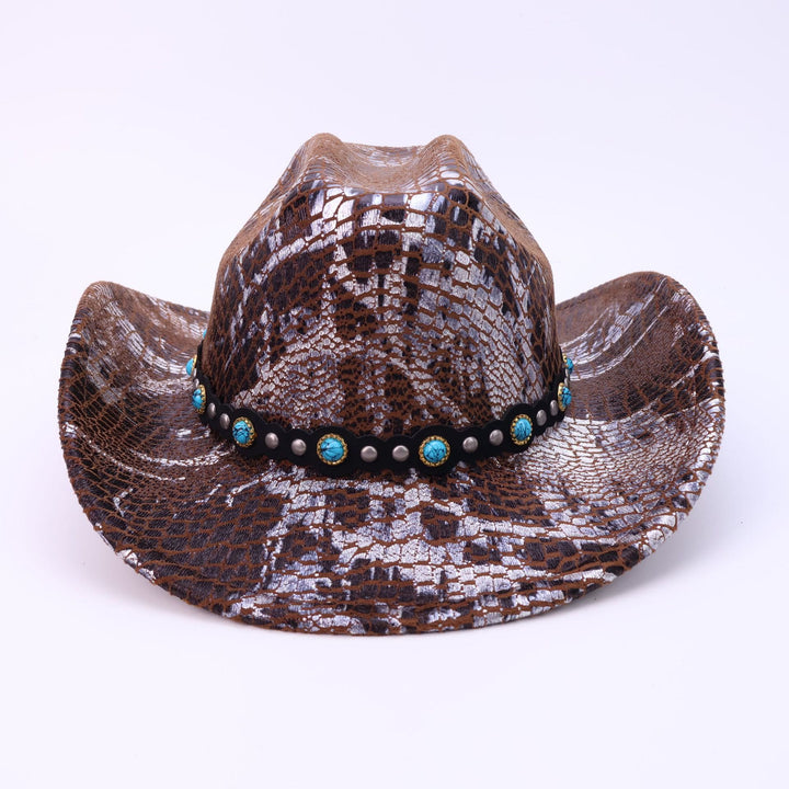 Men's Turquoise Black Belt Crocodile Pattern Cowboy Hat - image 1