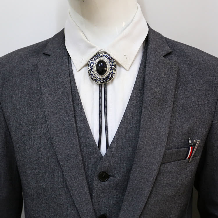 Vintage Onyx and Enamel Bolo Tie - image 2
