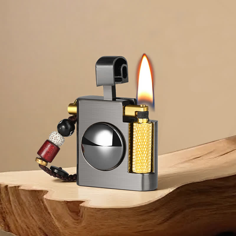 Square Rotating Decompression Inflatable Kerosene Lighter - Black - image 12