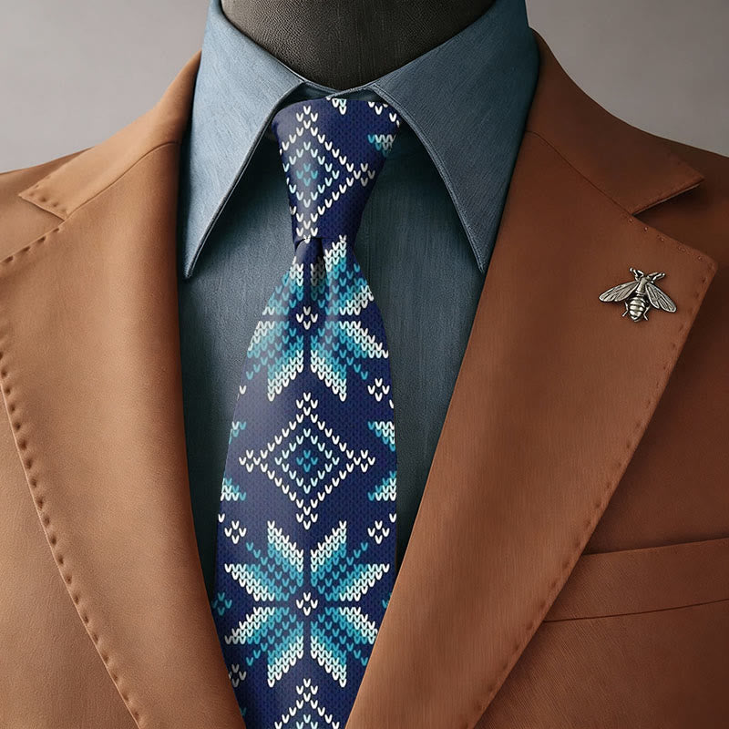 Men's Snowflake Texture Diamond Pattern Navy Blue Necktie - Necktie - image 0