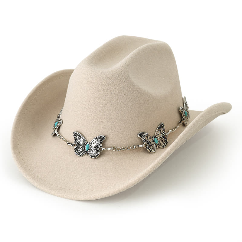 Men's Butterfly Chain Trim Cowboy Hat - Beige - M (22"-22 7/8") - image 8