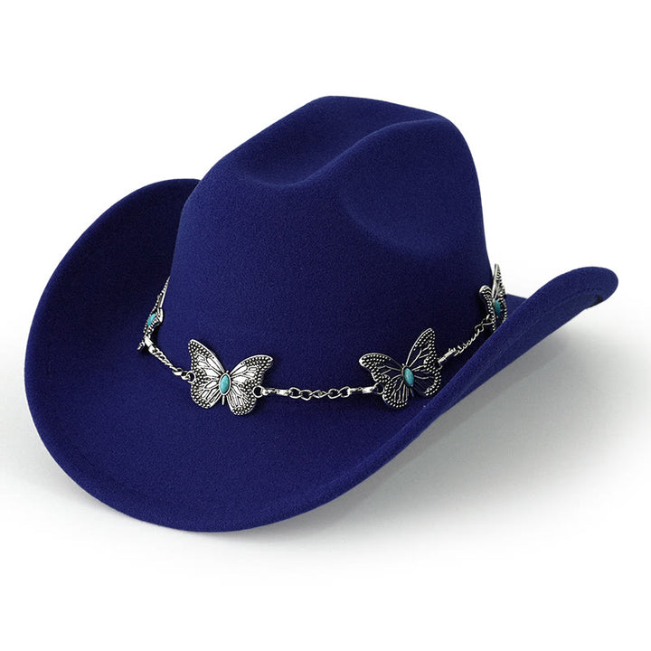 Men's Butterfly Chain Trim Cowboy Hat - Royal Blue - M (22"-22 7/8") - image 11