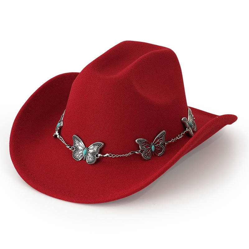 Men's Butterfly Chain Trim Cowboy Hat - Red - M (22"-22 7/8") - image 6