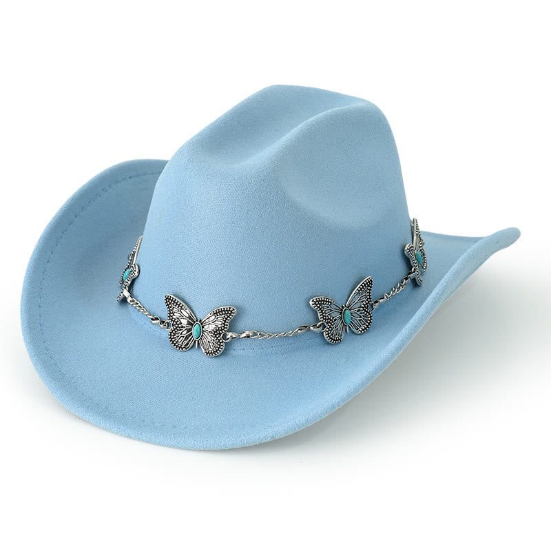 Men's Butterfly Chain Trim Cowboy Hat - Light Blue - M (22"-22 7/8") - image 9