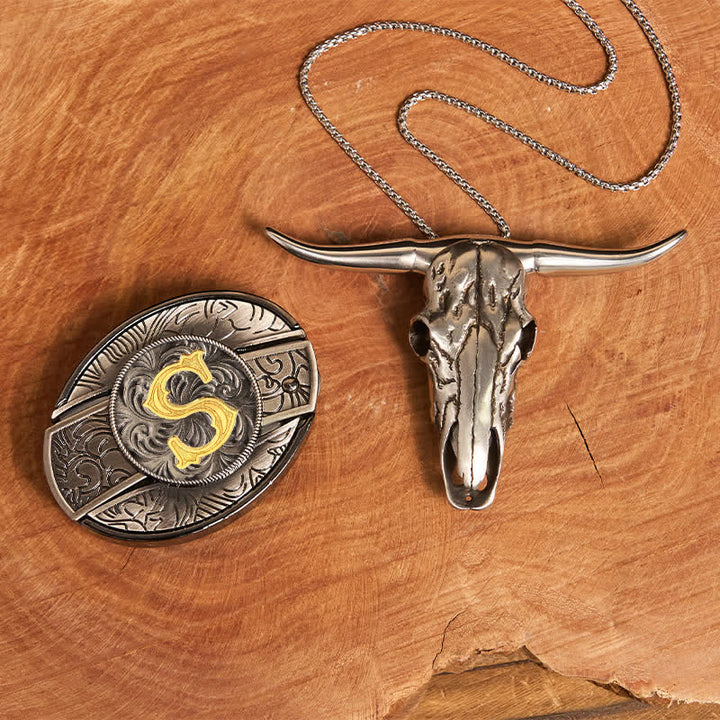 Initial Letter DIY Hidden Knife Belt Buckle Longhorn Pendant Bundle Set - S - Without Belt - image 27