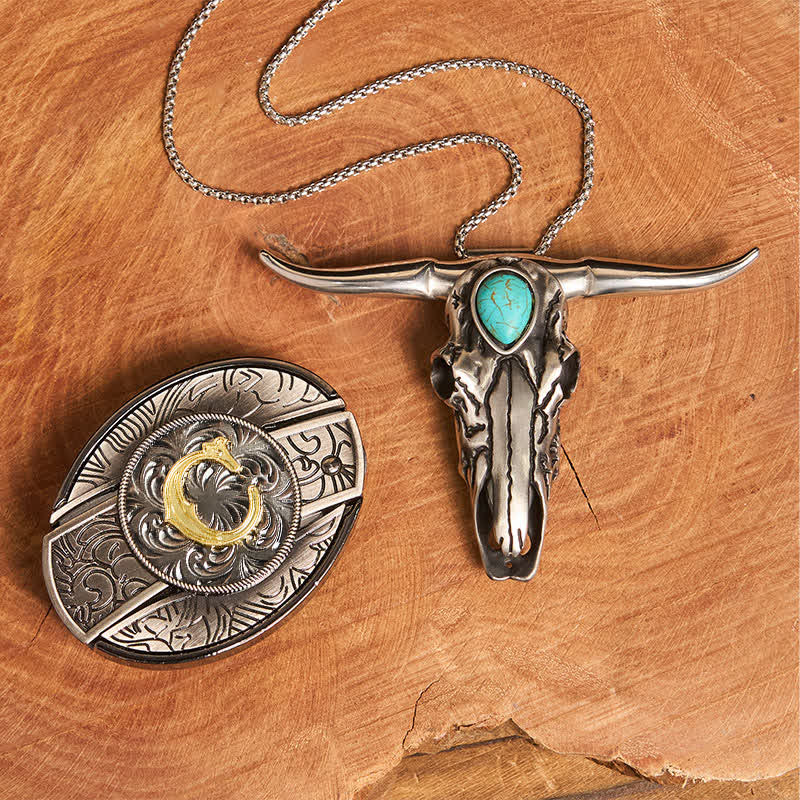 Initial Letter DIY Hidden Knife Buckle Turquoise Bull Pendant Bundle Set - C - Without Belt - image 11