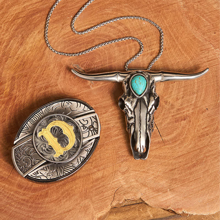 Initial Letter DIY Hidden Knife Buckle Turquoise Bull Pendant Bundle Set - D - Without Belt - image 12