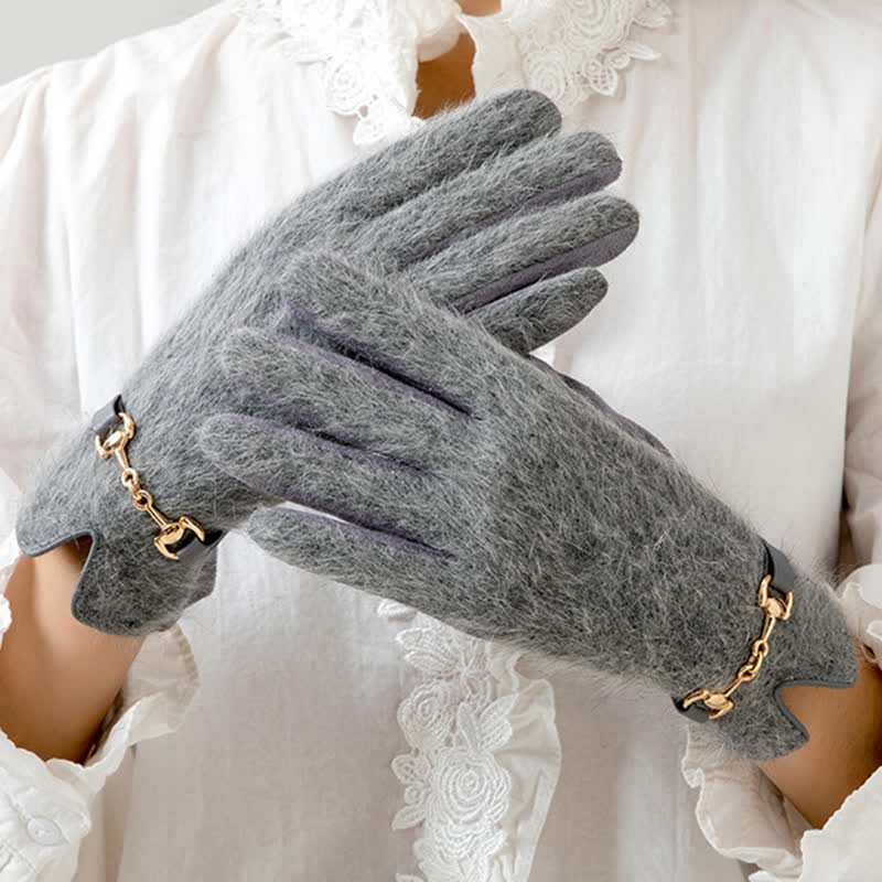 Women's Artificial Rabbit Fur Suede Patchwork Leather Gloves - image 4