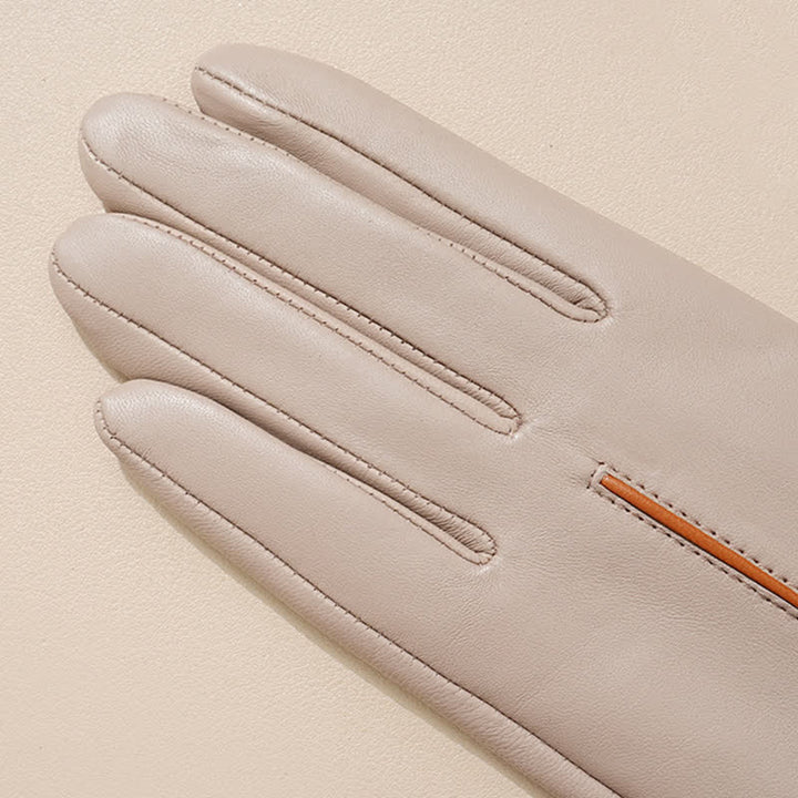 Women's Contrast Color Genuine Sheepskin Leather Gloves - image 3