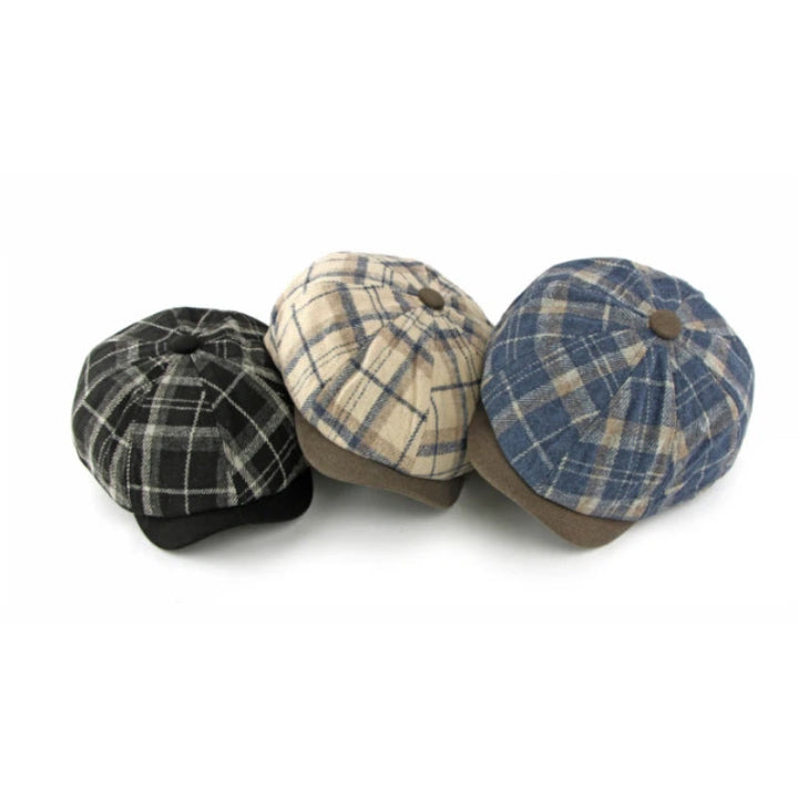 Winter Vintage Plaid Contrast Brim Men's Beret Hat - image 7