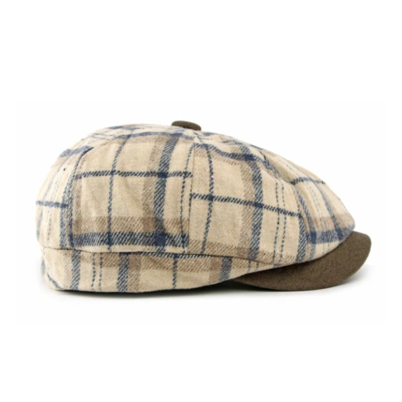 Winter Vintage Plaid Contrast Brim Men's Beret Hat - image 2