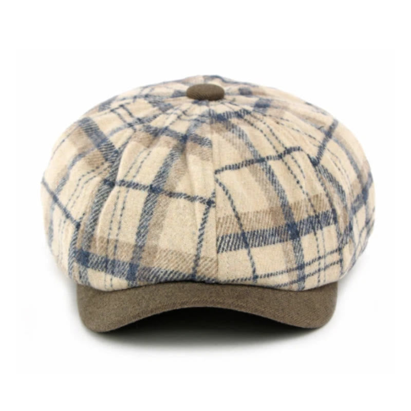 Winter Vintage Plaid Contrast Brim Men's Beret Hat - image 1