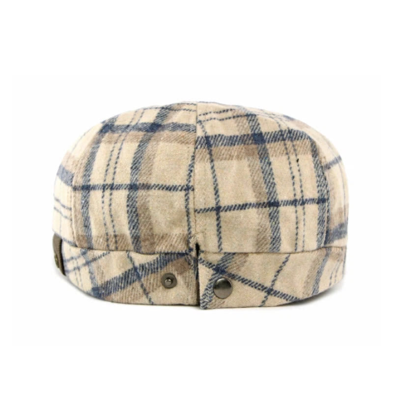 Winter Vintage Plaid Contrast Brim Men's Beret Hat - image 3