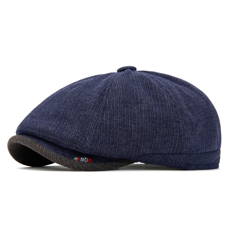 Winter Retro Knit Texture Contrast Brim Men's Beret Hat - Navy Blue - Adjustable(22 1/2"-24") - image 8